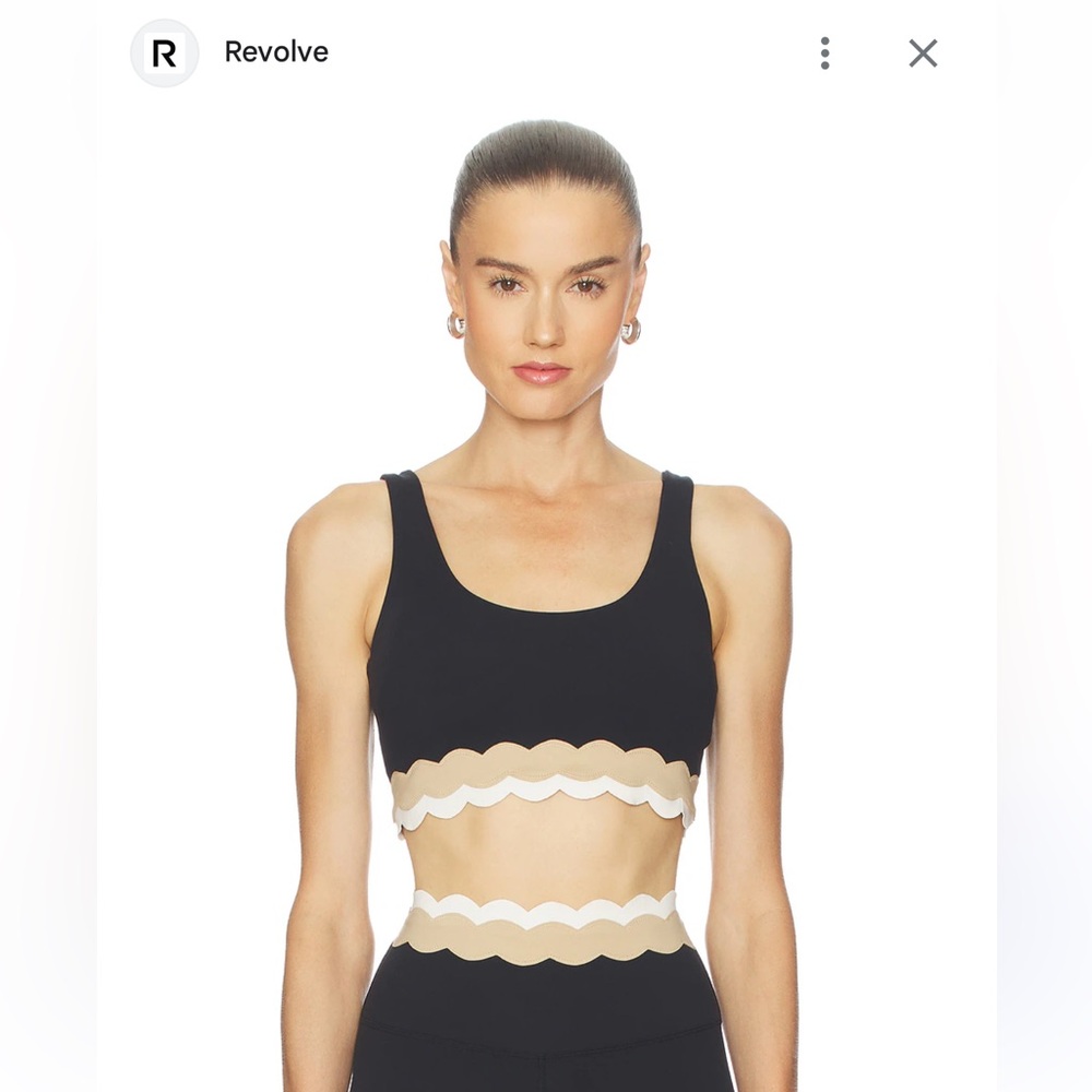 Beach Riot Black Scallop Trim Crop Tank with Cream and White Bands